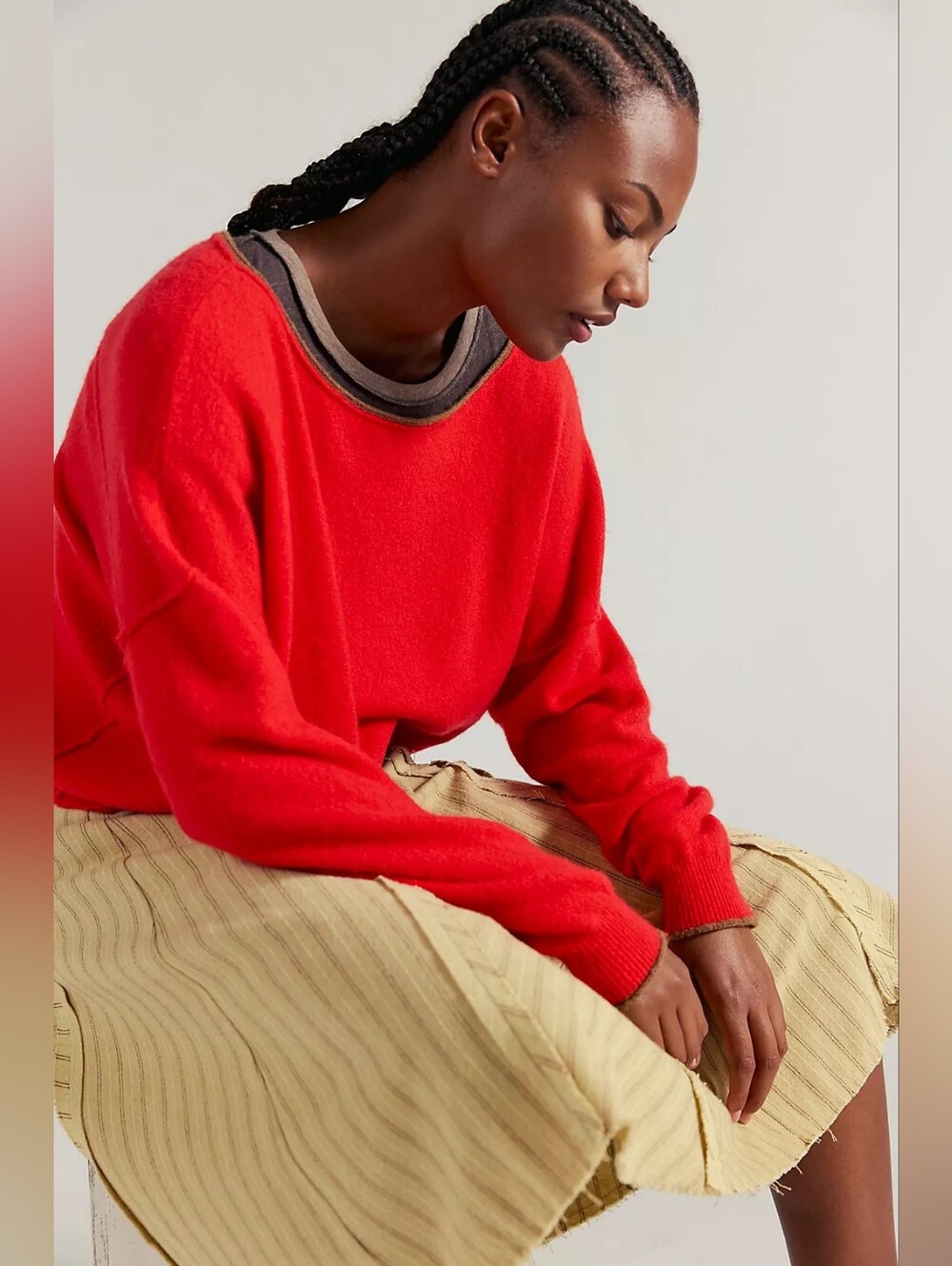 🪷NWT Free People See Me SoftSpun Pullover In High Risk Red Combo, XL 🌙 - Picture 13 of 16